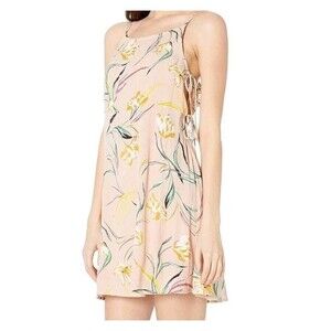 O’Neil Pink Floral Mini Dress Sz XL Pull Over Tie Sides Vacation Tropical Surf